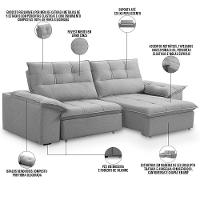 Sofá Retrátil Reclinável 3 Lugares Sala De Estar 245cm Camões F04 Linho Cinza - Lyam Decor - 3
