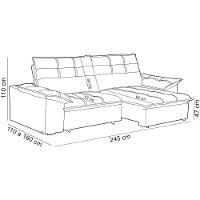 Sofá Retrátil Reclinável 3 Lugares Sala De Estar 245cm Camões F04 Linho Cinza - Lyam Decor