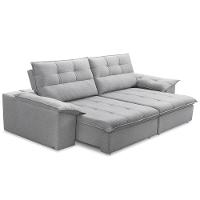 Sofá Retrátil Reclinável 3 Lugares Sala De Estar 245cm Camões F04 Linho Cinza - Lyam Decor - 5