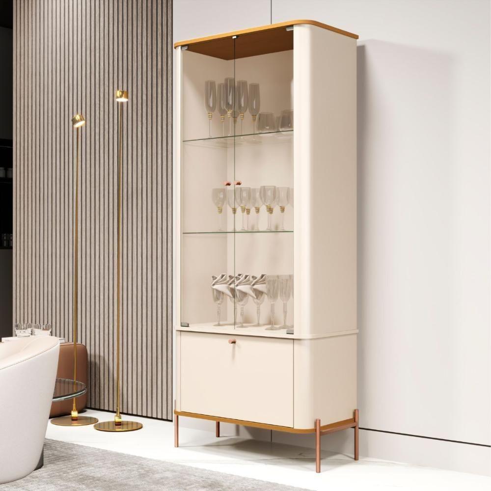 Conjunto Buffet E Cristaleira Rouxinol Off White Nature Bronze - 4