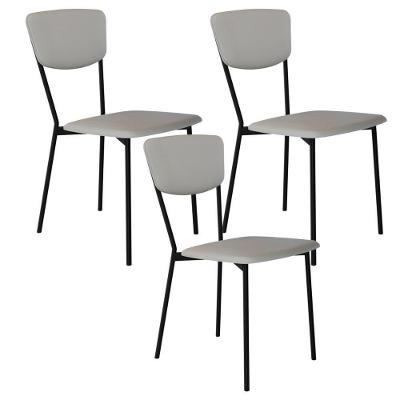 Kit 03 Cadeira Para Sala De Jantar Village Preto C01 Courino Off White - Lyam Decor