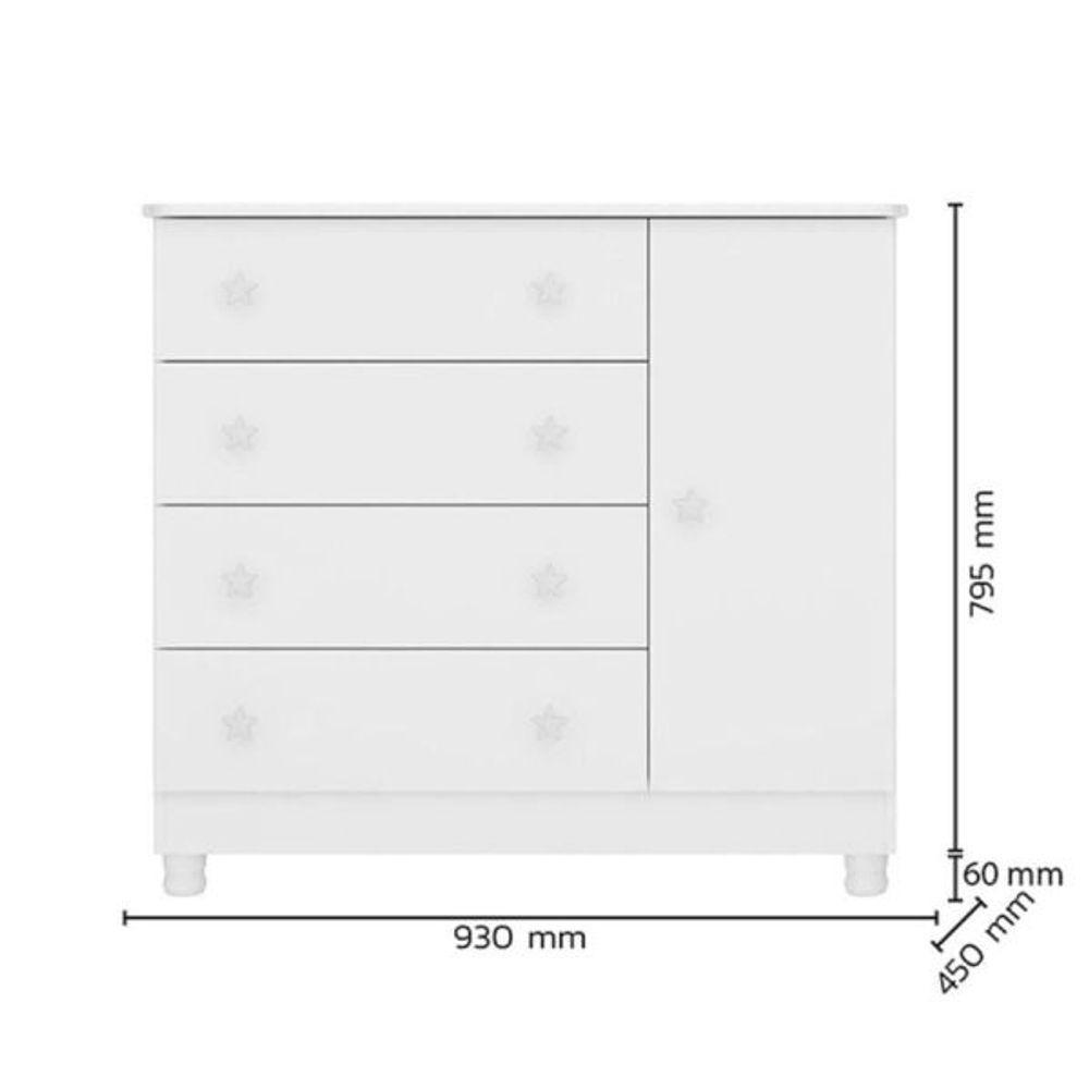 Comoda Sapateira 1 Porta 4 Gavetas Doce Sonho Branco - 3