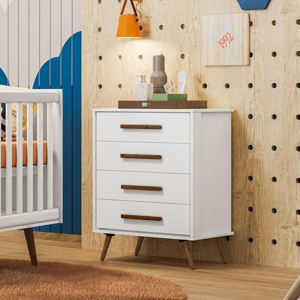 Comoda 4 Gavetas Que Encanto Retro Branco Acetinado - 1