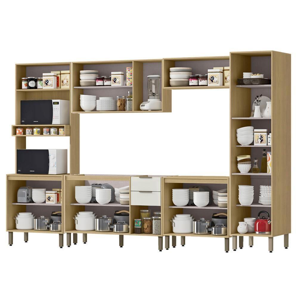 Cozinha Modulada 6 Pecas 319 Cm Mdp Glor Castanho Off White Mxm - 3