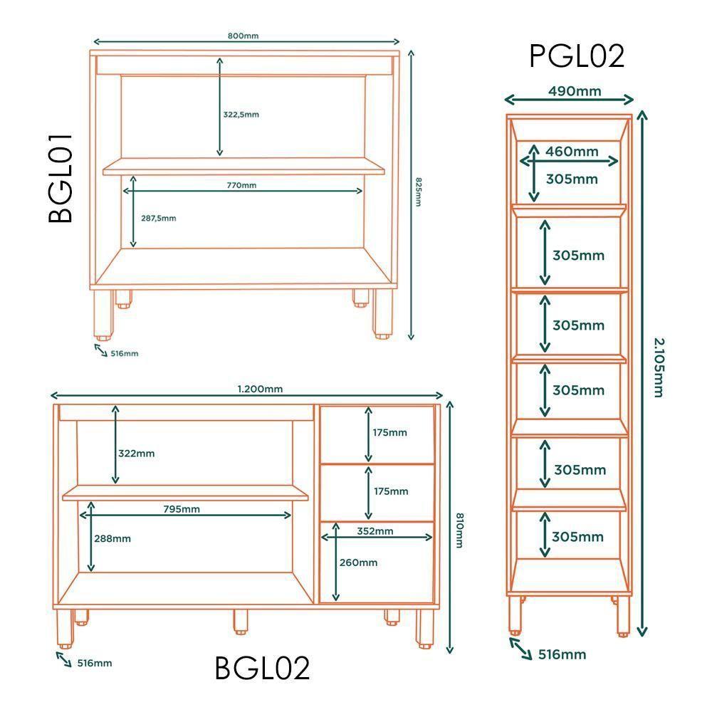Cozinha Modulada 6 Pecas 319 Cm Mdp Glor Castanho Off White Mxm - 7