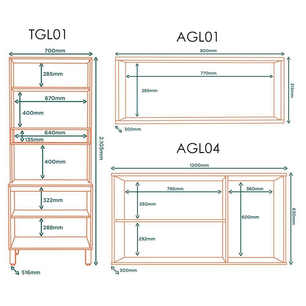 Cozinha Modulada 6 Pecas 319 Cm Mdp Glor Castanho Off White Mxm - 8
