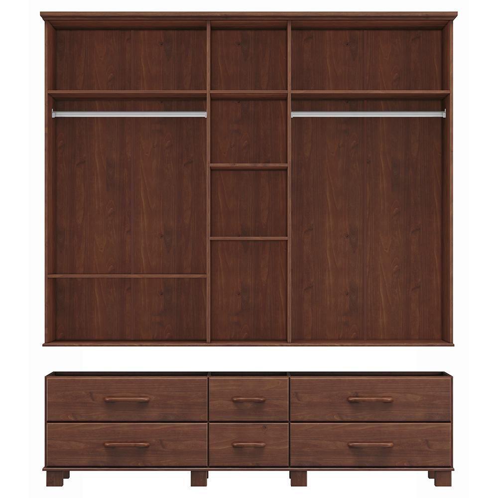 Guarda Roupa 5 Portas 6 Gavetas Espelho Madeira Maciça 208 Cm 2253 Cafe Milani Store - 3