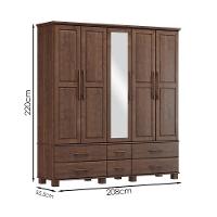 Guarda Roupa 5 Portas 6 Gavetas Espelho Madeira Maciça 208 Cm 2253 Cafe Milani Store
