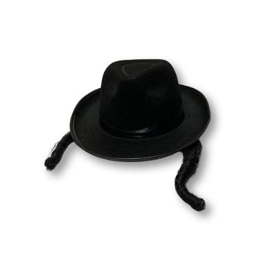 Chapéu Judeu Fedora Preto De Feltro Com Tranças