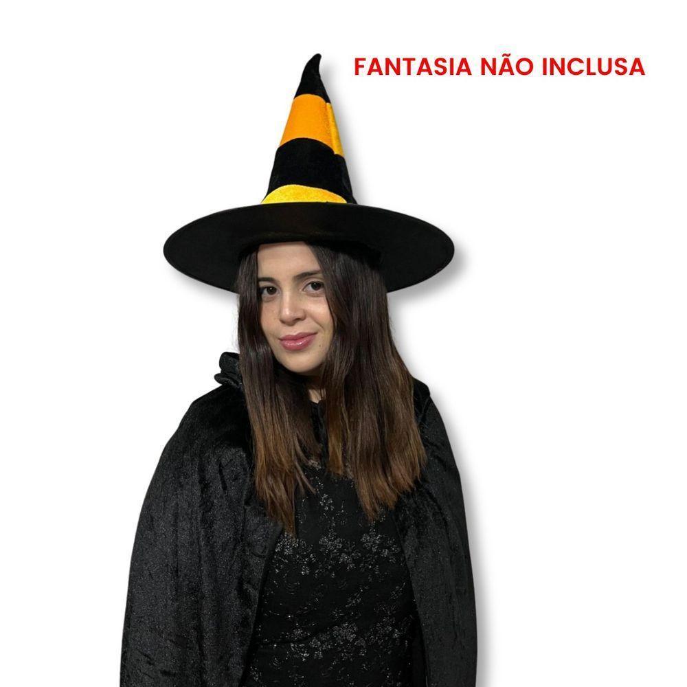 Chapéu De Bruxa Preto Com Listras Alaranjadas - 3