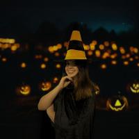 Chapéu De Bruxa Preto Com Listras Alaranjadas - 5