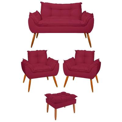 Kit 2 Poltronas + Namoradeira + Puff Opala Decorativa Balaqui Marsala