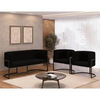 Kit Sofá 2 Lugares + 2 Poltronas Para Recepção Balaqui Preto - 2