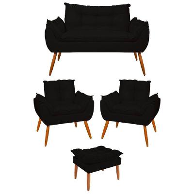 Kit 2 Poltronas + Namoradeira + Puff Opala Decorativa Balaqui Preto