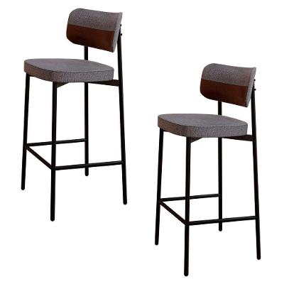 Banqueta Alta Bar Estofada Kit 2 Ella M25 Linho Cinza/whisky - Mpozenato