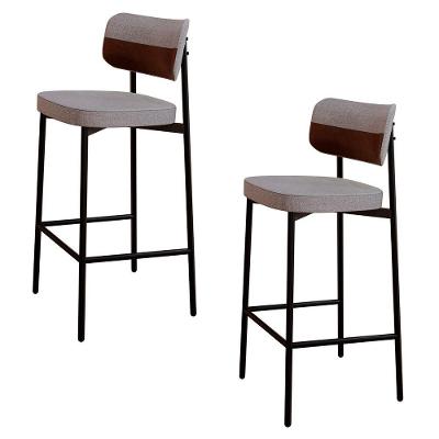 Banqueta Alta Bar Estofada Kit 2 Ella M25 Linho Cinza Cl/whisky - Mpozenato