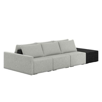 Sofá Ilha Modular Living Com Puff 342cm Georgia Z08 Linho Cinza/preto - Mpozenato