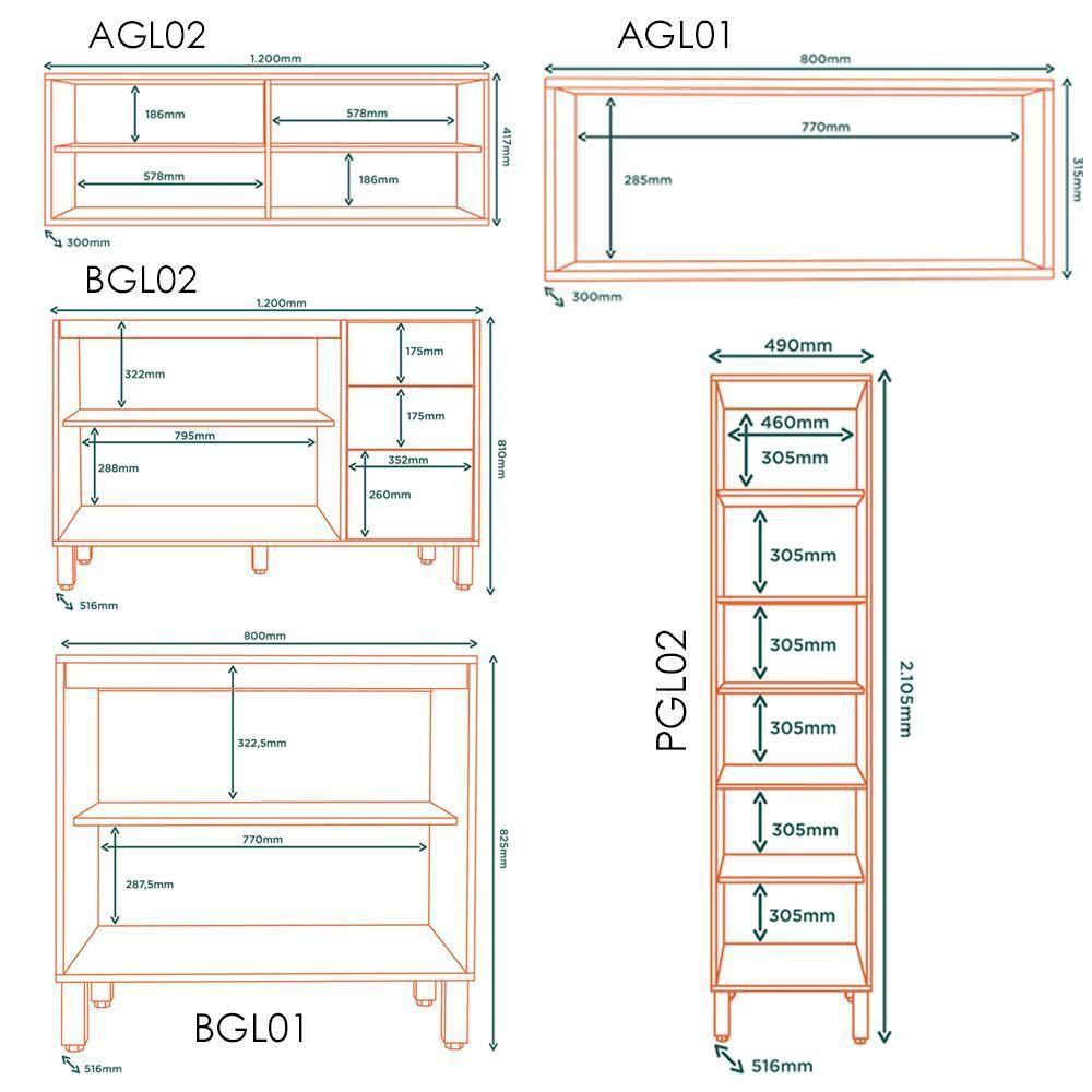 Cozinha Modulada 5 Pecas 249 Cm Mdp Glor Branco Neve Mxm - 7