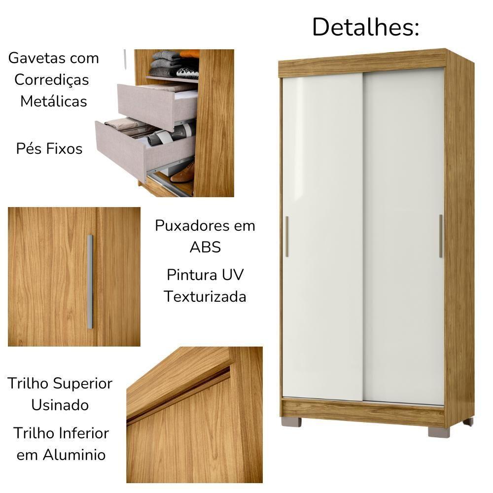 Guarda Roupa 2 Portas Correr Atr Rd041 Marrocos Off White Mxm - 8