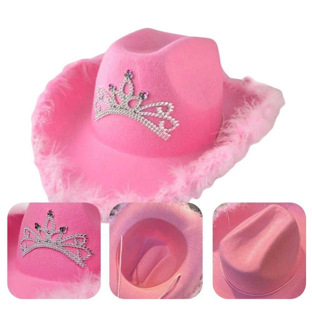 Chapéu Country Cowboy Princesa Rosa Com Plumas - 4