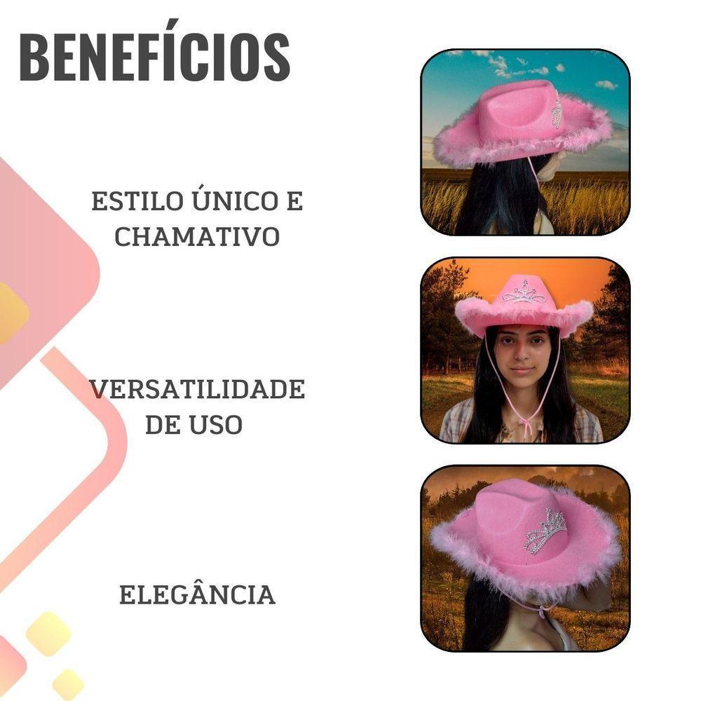 Chapéu Country Cowboy Princesa Rosa Com Plumas - 7
