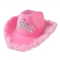 Chapéu Country Cowboy Princesa Rosa Com Plumas - 1