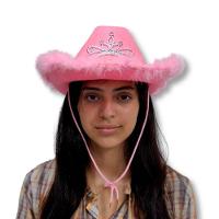 Chapéu Country Cowboy Princesa Rosa Com Plumas - 2