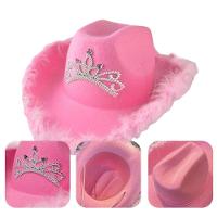 Chapéu Country Cowboy Princesa Rosa Com Plumas