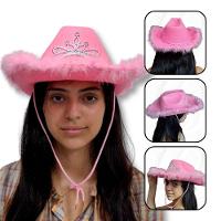Chapéu Country Cowboy Princesa Rosa Com Plumas - 5