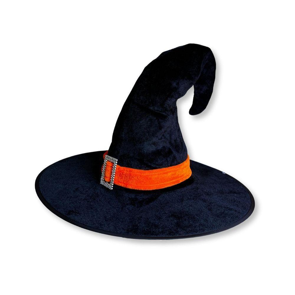 Chapéu De Bruxa Preto Com Fecho E Faixa Laranja Veludo - 7