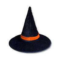 Chapéu De Bruxa Preto Com Fecho E Faixa Laranja Veludo