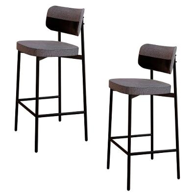 Banqueta Alta Bar Estofada Kit 2 Ella M25 Linho Cinza/preto - Mpozenato