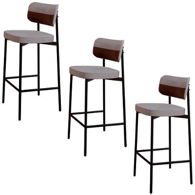 Banqueta Alta Bar Estofada Kit 3 Ella M25 Linho Cinza Cl-whisky - Mpozenato