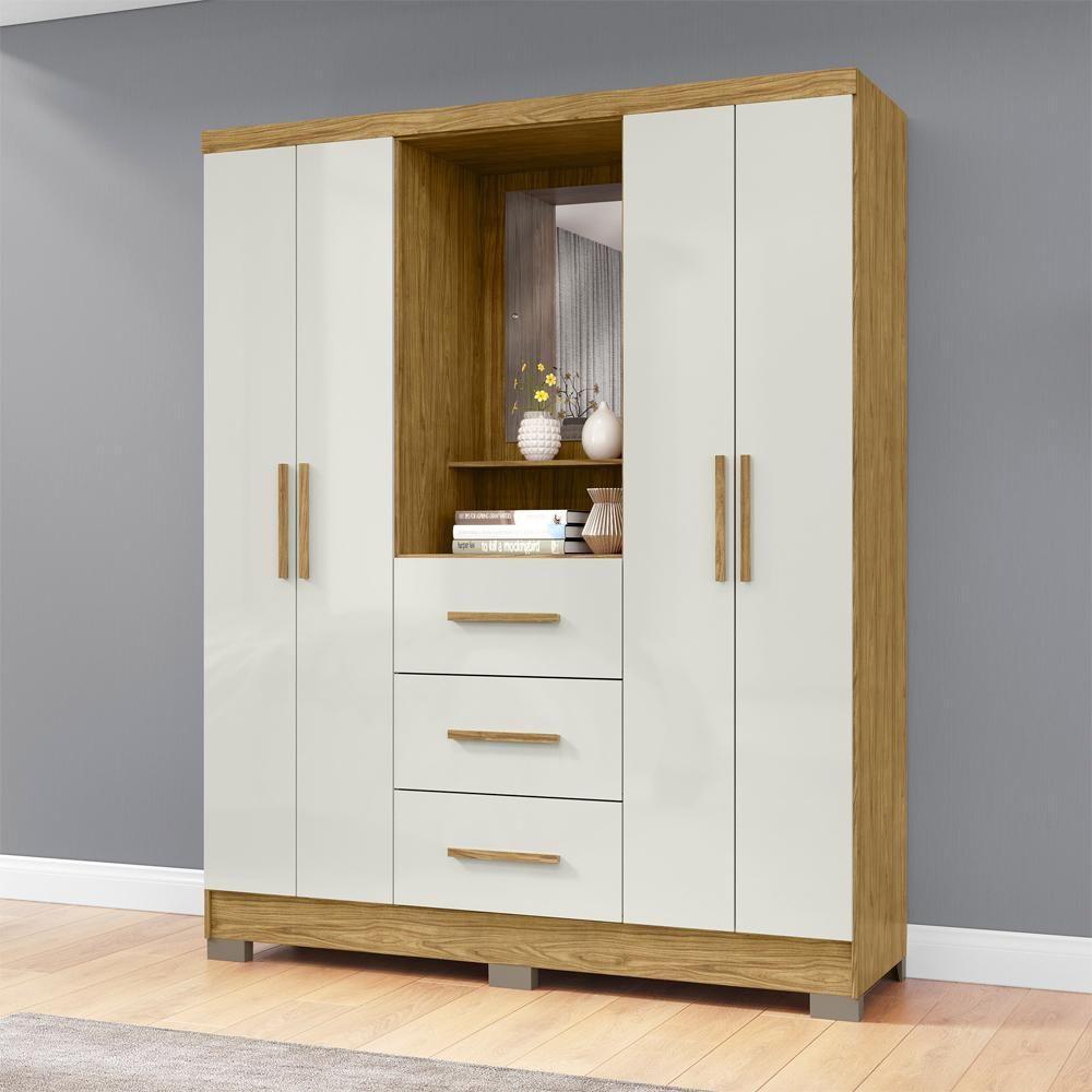 Guarda Roupa 4 Portas Com Espelho Capelinha Rg139 Marrocos Off White Mxm - 1