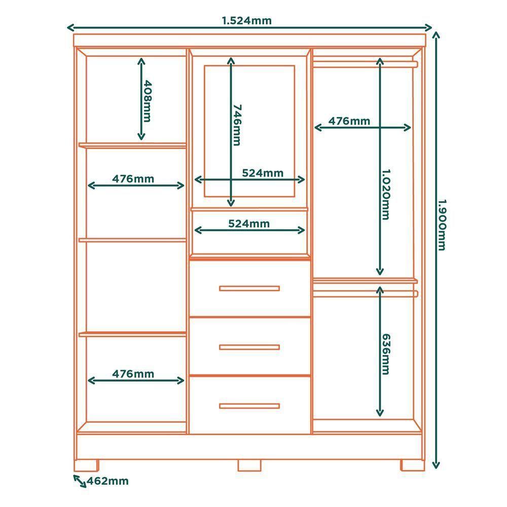 Guarda Roupa 4 Portas Com Espelho Capelinha Rg139 Marrocos Off White Mxm - 8
