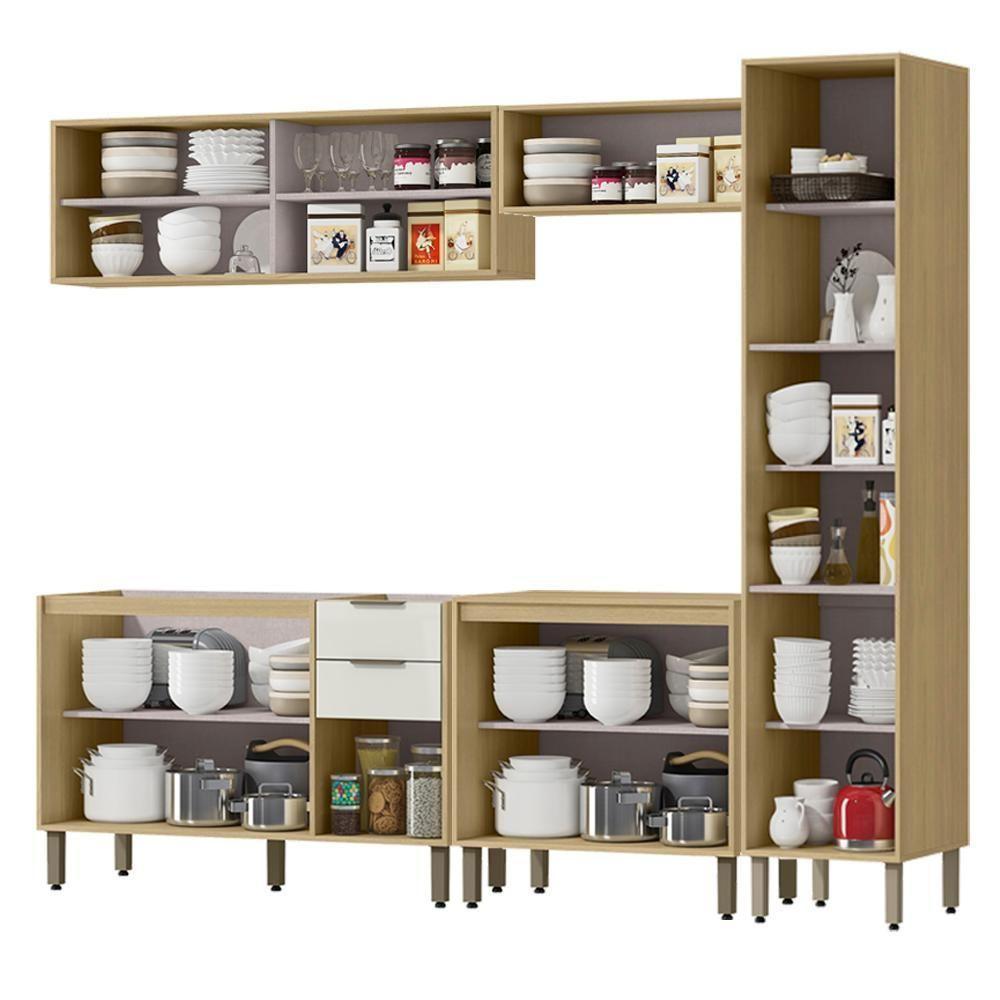 Cozinha Modulada 5 Pecas 249 Cm Mdp Glor Castanho Off White Mxm - 3