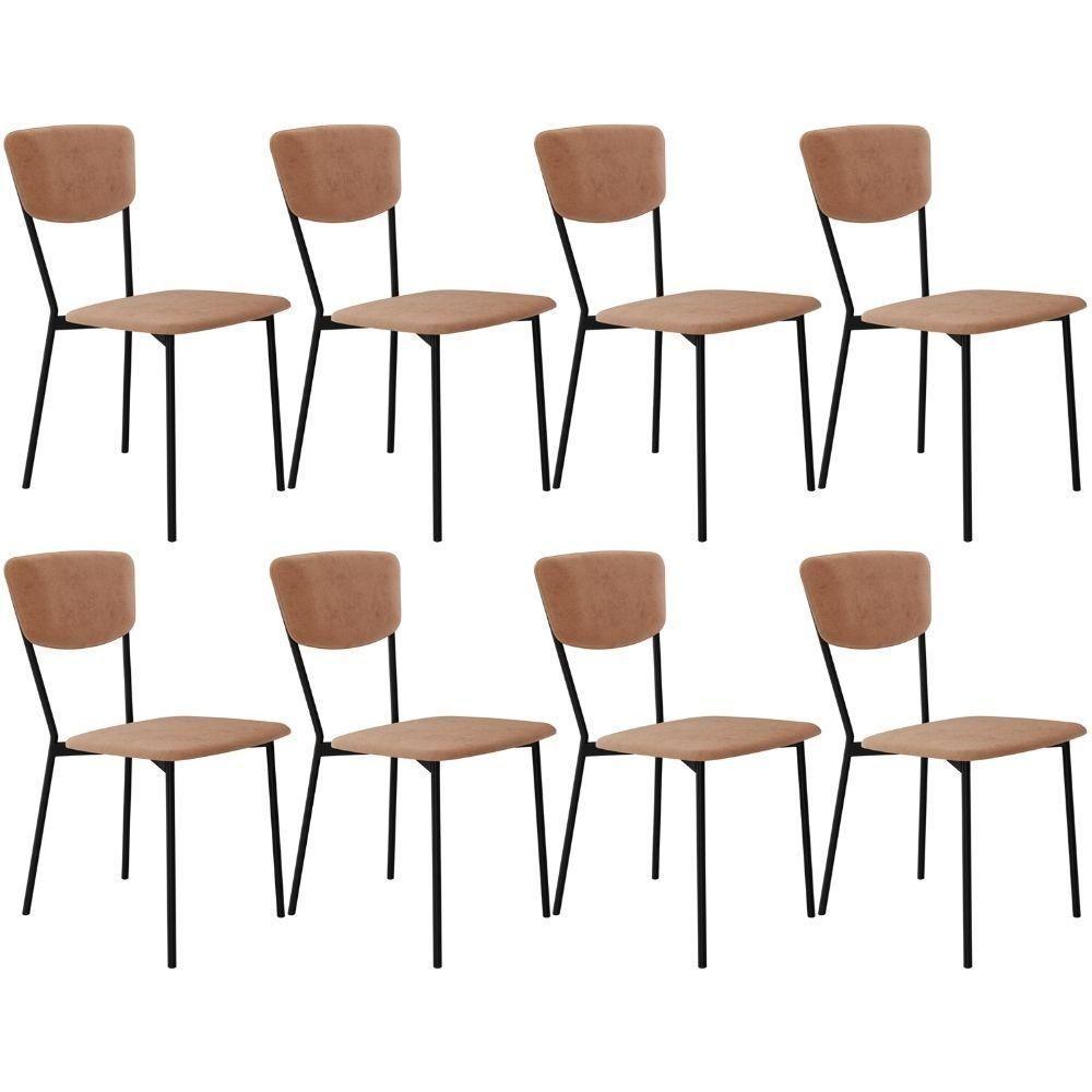 Kit 08 Cadeira Para Sala De Jantar Village Preto C01 Veludo Bege - Lyam Decor - 1