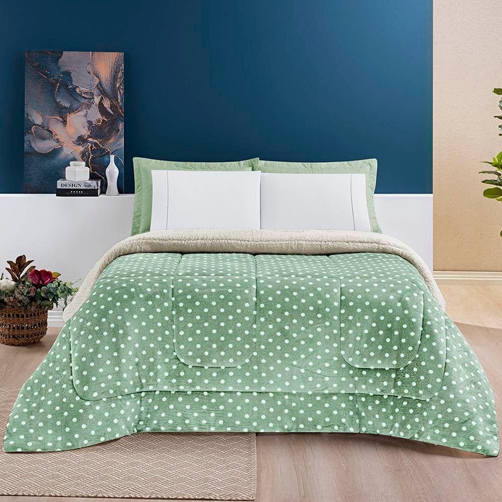 Edredom King Coberdrom Sherpa/mantinha Petit Poa 1 Peça - Salvia - 3