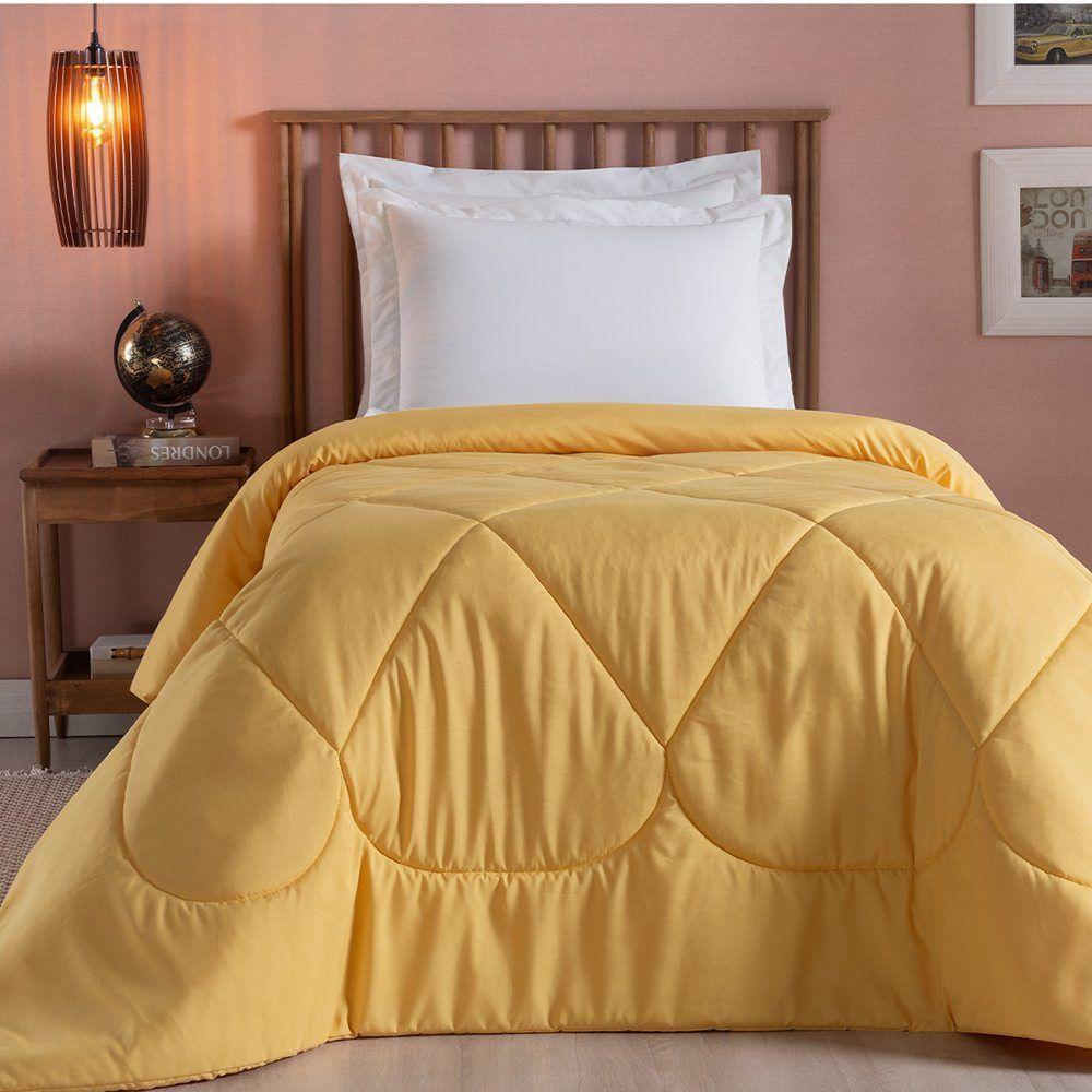 Edredom Solteiro Unique Dupla Face Micropercal 200 Fios Toque De Algodão 1 Peça - Amarelo - 2