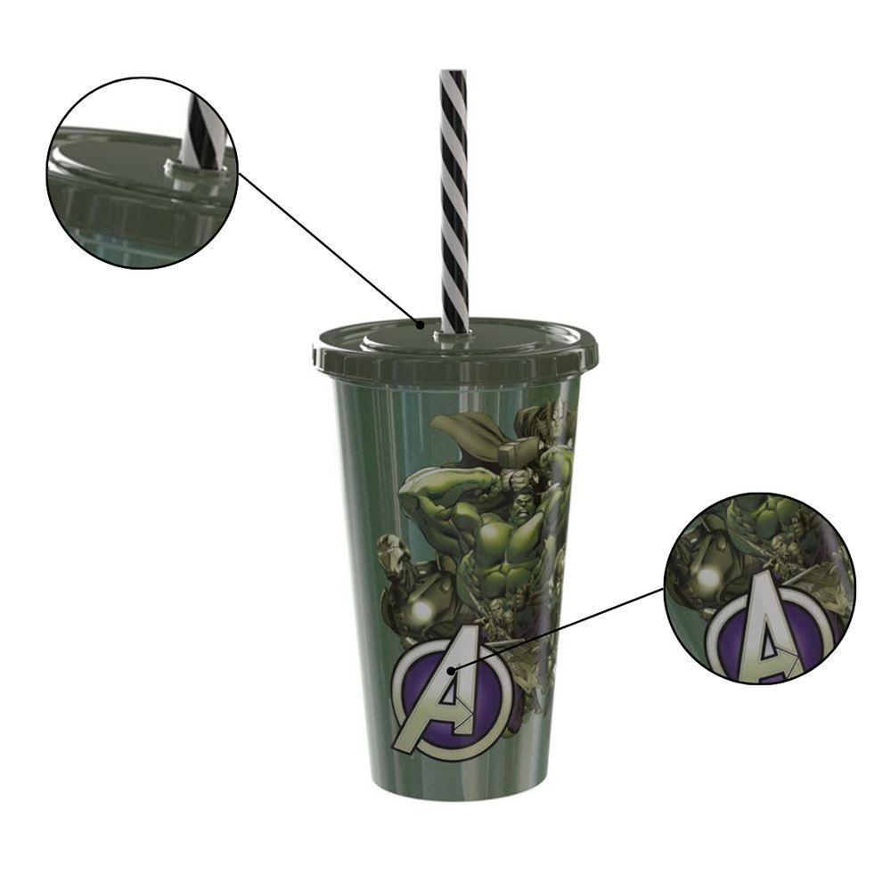 Copo Com Canudo Hulk Vingadores Shake - 500ml - 2