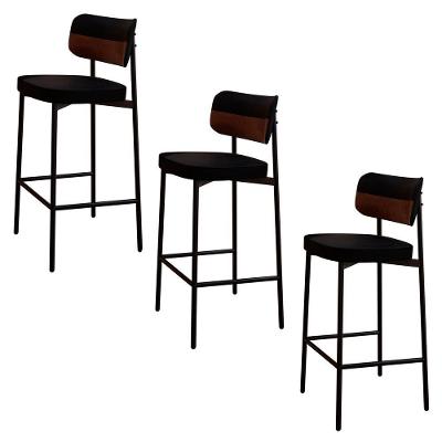 Banqueta Alta Bar Estofada Kit 3 Ella M25 Linho Preto-whisky - Mpozenato