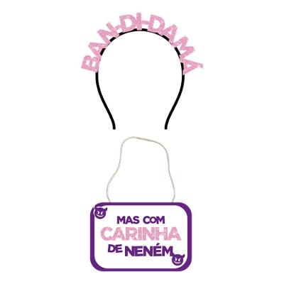 Kit De Festa Bandida Má Com Tiara E Plaquinha