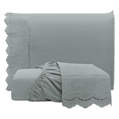 Jogo De Lençol Casal Padrão Bordado Ingles Micropercal 300 Fios Toque De Algodão 3 Peças - Chumbo