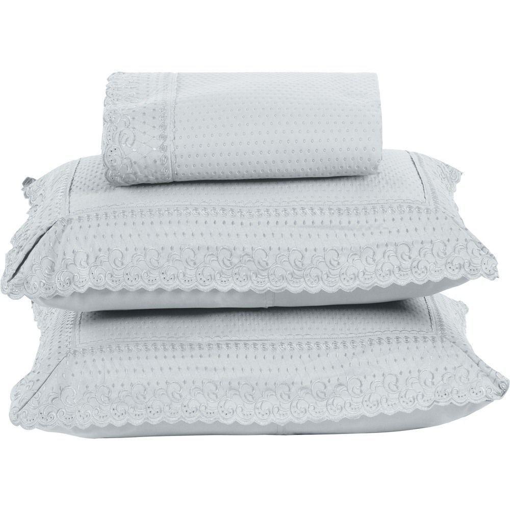 Colcha Queen Home Paris Com Bordado Inglês Micropercal 300 Fios Toque De Algodão 3 Peças - Branco - 1