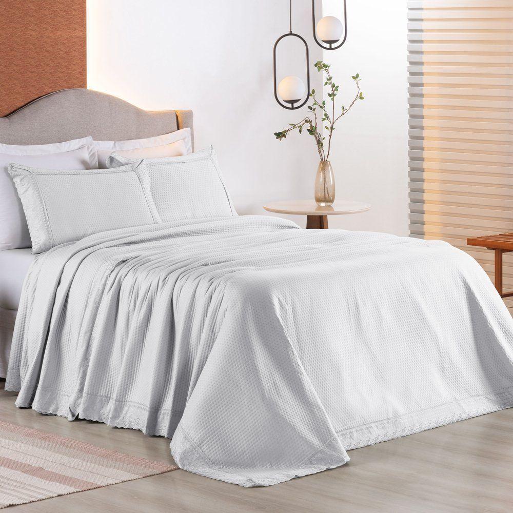 Colcha Queen Home Paris Com Bordado Inglês Micropercal 300 Fios Toque De Algodão 3 Peças - Branco - 2
