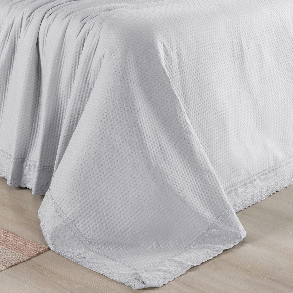 Colcha Queen Home Paris Com Bordado Inglês Micropercal 300 Fios Toque De Algodão 3 Peças - Branco - 4