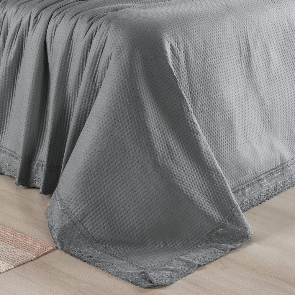 Colcha Queen Home Paris Com Bordado Inglês Micropercal 300 Fios Toque De Algodão 3 Peças - Chumbo - 4