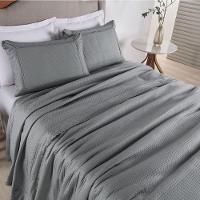 Colcha Queen Home Paris Com Bordado Inglês Micropercal 300 Fios Toque De Algodão 3 Peças - Chumbo - 3