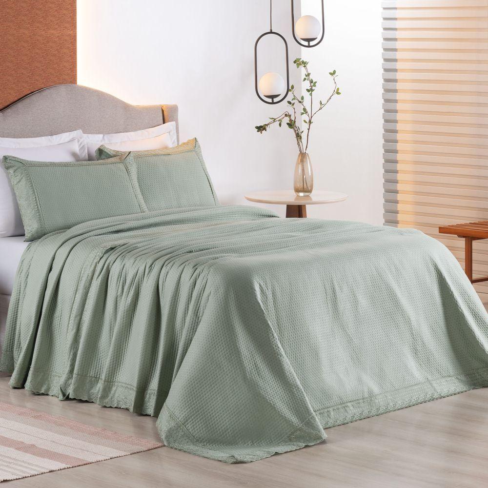 Colcha Queen Home Paris Com Bordado Inglês Micropercal 300 Fios Toque De Algodão 3 Peças - Verde - 2