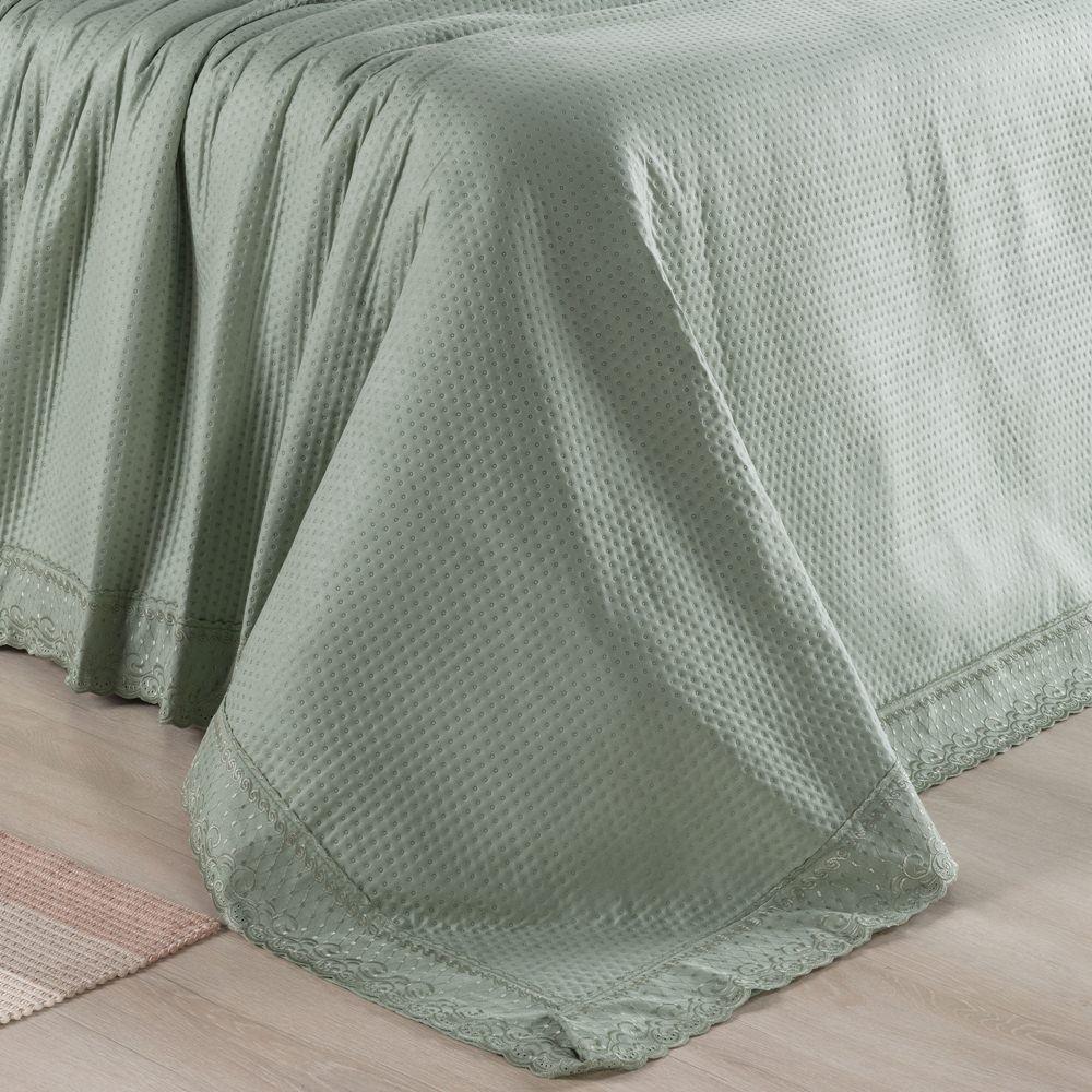 Colcha Queen Home Paris Com Bordado Inglês Micropercal 300 Fios Toque De Algodão 3 Peças - Verde - 4